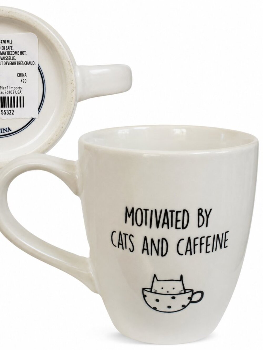 Pier 1 "Motivated by Cats and Caffeine" Coffee Mug – 16 oz Cat Coffee Mug - NEW